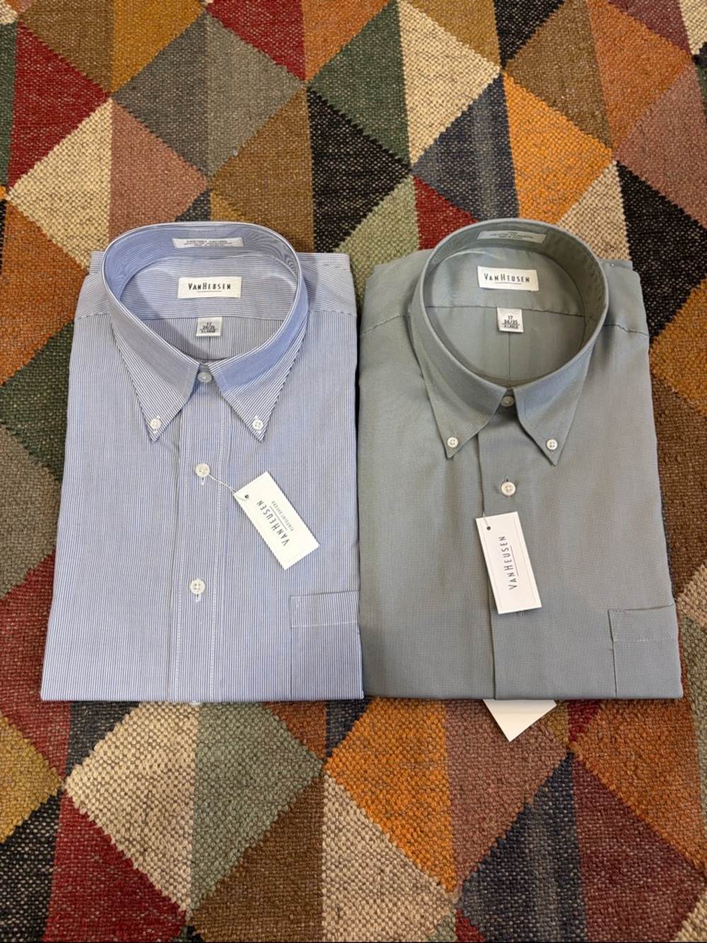 Van Heusen Pinpoint Oxford Men’s Button-Down Shirts Light Blue & Gray Bundle XL
